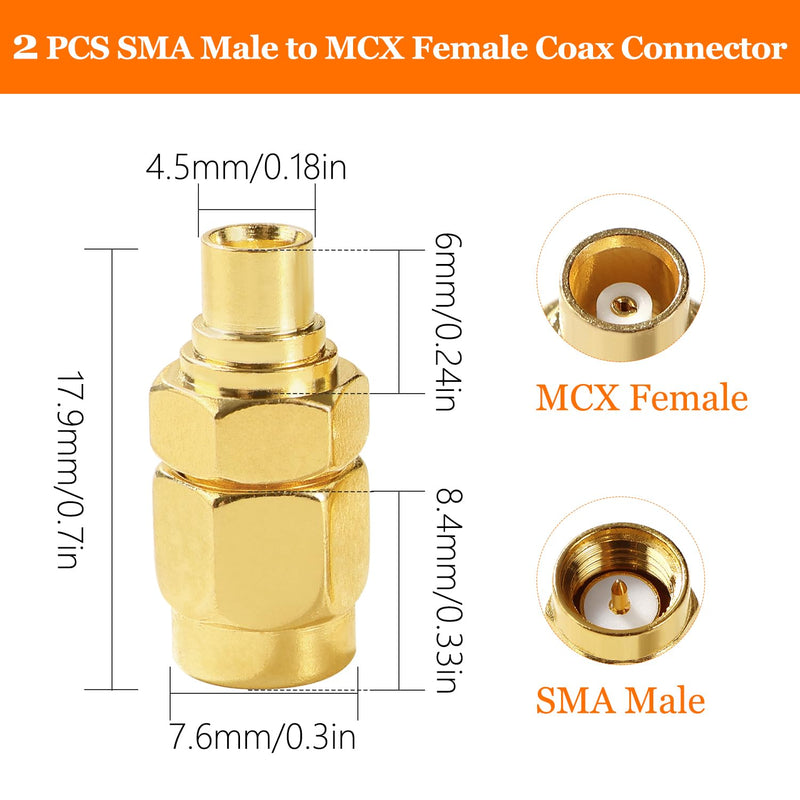 2 pieces SMA male to MCX female antenna plug, SMA to MCX adapter, for antenna 4G LTE WiFi wireless router GPS system