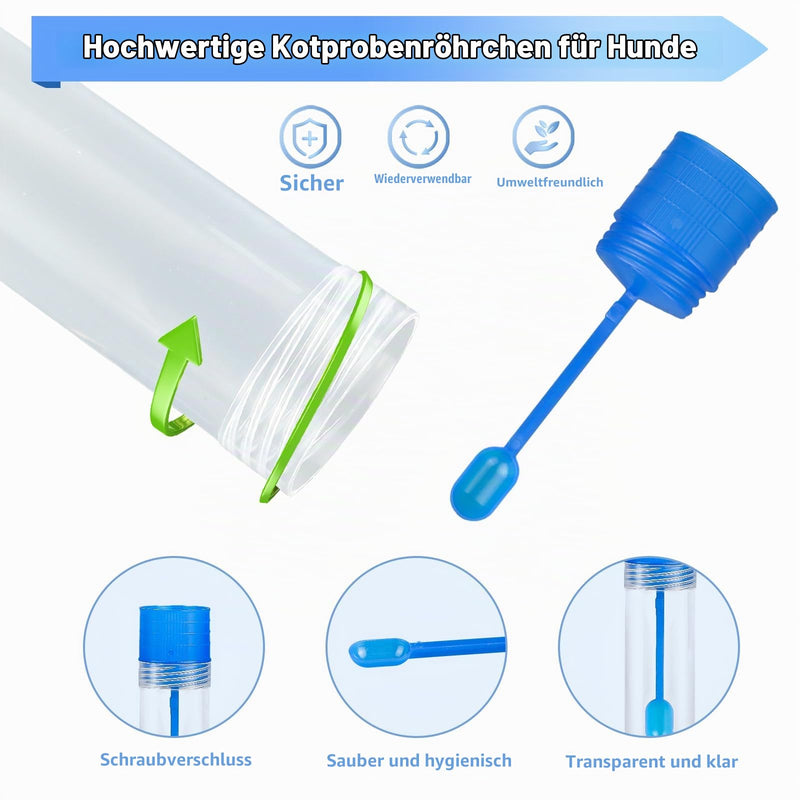 Pack of 50 Chair Sample Tubes, 15 ml, with Spoon and Label Stickers | Cats and dogs waste sample tube, good sealing, 8.1 x 2.3 cm, dog chair sample tube for pets for testing 50 Items
