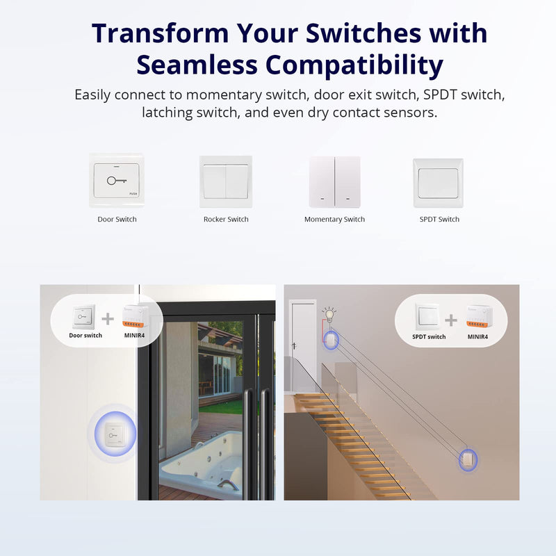 SONOFF MINIR4 10A Smart WiFi Extreme Wireless Light Switch,Universal DIY Module for Smart Home Automation Solution, Compatible with Alexa & Google Home, No Hub Required,4 Pack 4