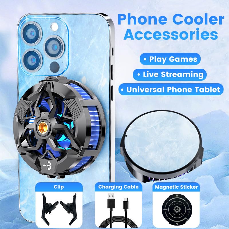 [Australia - AusPower] - Portable Magnetic Phone Cooler, Semiconductor Cooling Fan with RGB Lights, Removable Grip, Ideal for Gaming Phones, PS5, Mobile Gaming, Tiktok Live Streaming & Outdoor Vlogging X103 