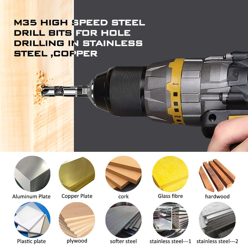 Countersink Drill Bit Set, 6 Pieces M35 Cobalt HSS 5-Flute Pro-Grade Countersink Bits, 1/4 Inch Quick Change Hex Shank for Metal Wood Stainless Steel Carbon Steel Auto Repair Marine Use