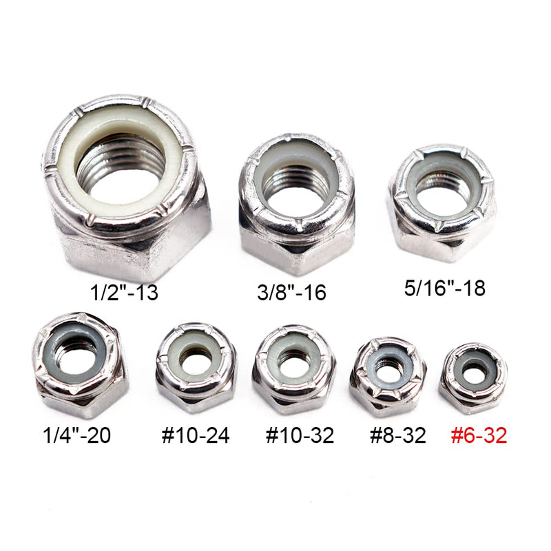 [Australia - AusPower] - #6-32 Nylon Insert Hex Lock Nuts 100 Pack 304 Stainless Steel Self-Locking Nylon Lock Nuts Plain Finish for Industrial Construction Fasteners #6-32 (100 pcs) 