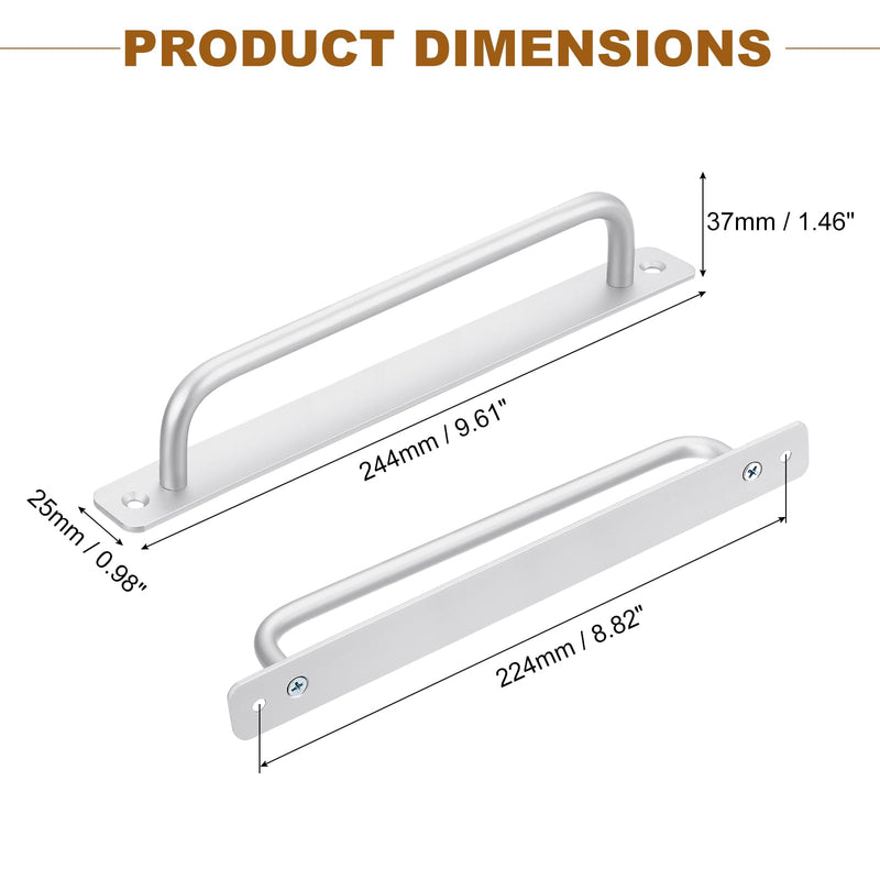 [Australia - AusPower] - uxcell 2Pcs Barn Door Handles, 224mm / 9 Inch Hole Center Sliding Gate Door Pull Handle Aluminum Alloy Cabinet Handles with Base and Screws for Kitchen Bathroom Wardrobe Closet (Silver) 9" Hole Center Silver 