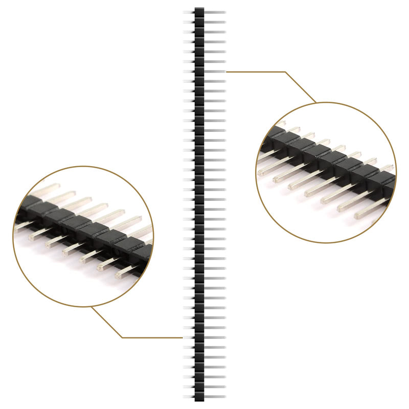 Pin Headers Breakaway Circuit Board Single Row Pin Header Right Angle Male 40 Pin 2.54 mm Straight Pin Header for Technology Arduino Prototype Shield, Raspberry Pin DIY Pack of 60