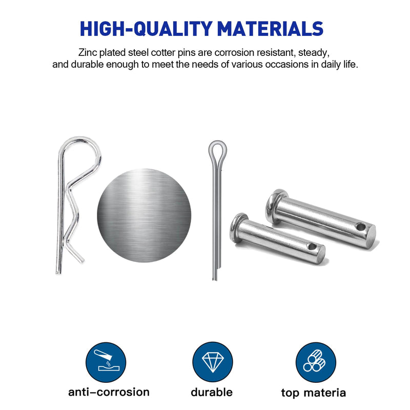 [Australia - AusPower] - 122Pcs Cotter Pin Hair Pin Clevis Pin Assortment Kit,R Clips Retaining Hair Pins Assortment, Including Single Hole Clevis Pin&Split Cotter Pin&R Clip Hitch Pin for Trailer Latch, Zinc-Plated 122pcs 