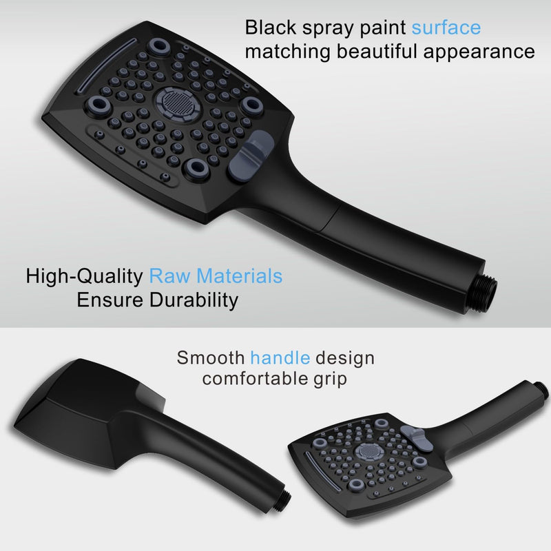 ELLO&ALLO High-Pressure Handheld Shower Head with 5 Spray Modes, 59-Inch Kink-Free Stainless Steel Hose & 360° Adjustable Bracket Perfect for Pet Bathing, Baby Care, Matte Black Without Filter