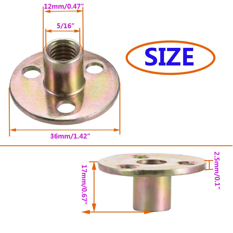 [Australia - AusPower] - 5/16"-18 T Nuts Brad Hole Carbon Steel Round Base Screw-in T-Nuts Furniture Hardware Flange Insert Female Thread T-Nut 5/16"-18?12pcs? 