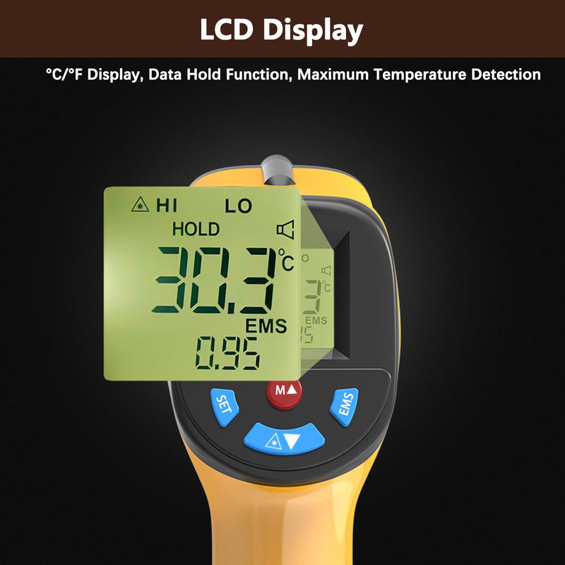 [Australia - AusPower] - Infrared Thermometer Laser Temperature Gun, Digital IR Thermometer for Cooking, Meat, Food, Pizza Oven, Grill, Handheld Non Contact Heat Gun -58°F ~1022°F(-50℃~550℃), Not for Human 