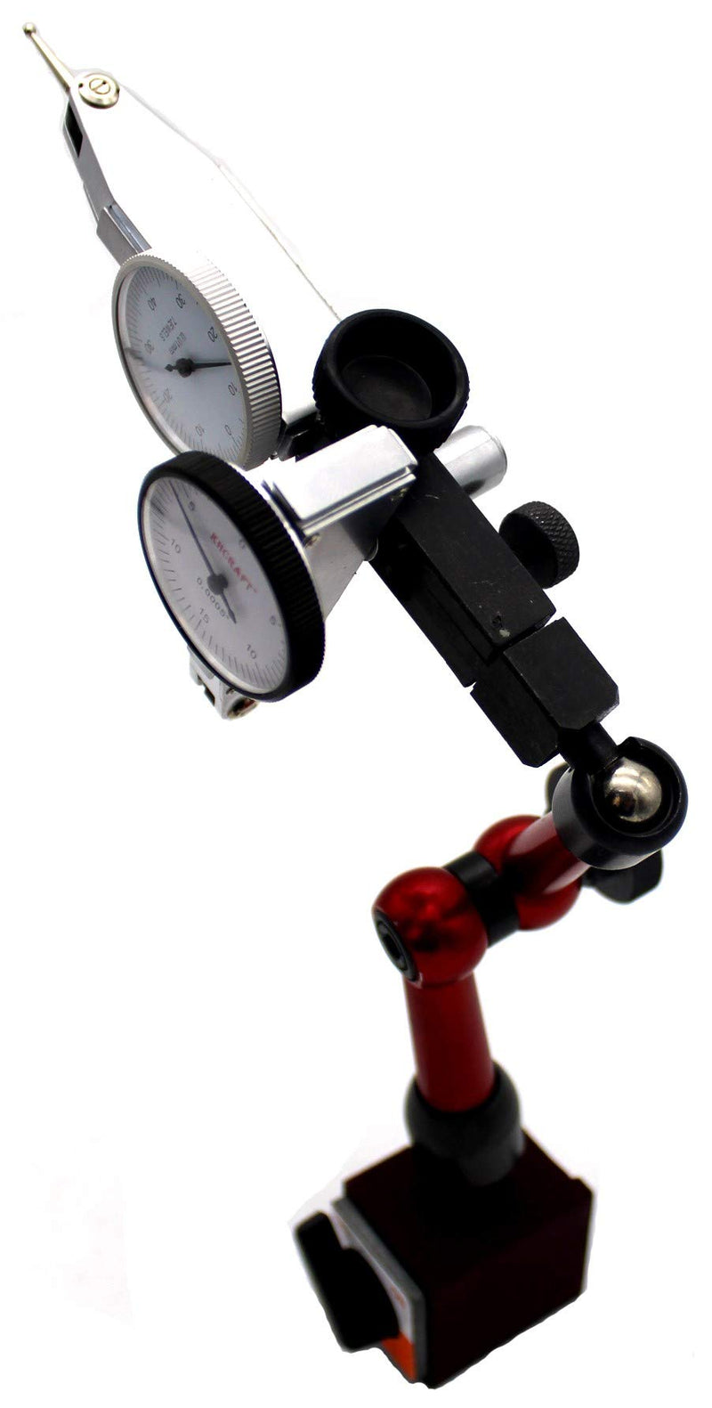 Dial Indicator Magnetic Base - 50lb Pull Force with 3D Locking Arm and Fine Adjustment - for Test Indicators with 3/8 Inch Stem or Dovetail Mount in Small Spaces and Metal Working Machine