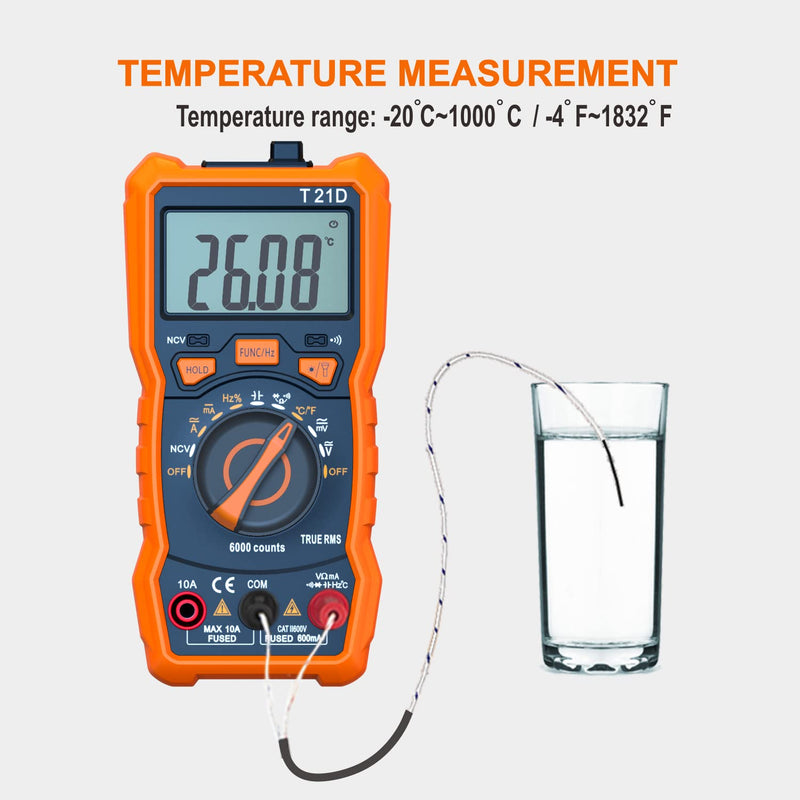 [Australia - AusPower] - Auto-Ranging Digital Multimeter, TRMS 6000 Counts AC DC Voltmeter Ohm Volt Amp Meter, Electrical Multimeter Tester with NCV, Measure Capacitance Current Resistance Temp Continuity Diode Duty Cycle up to 600V/10A 
