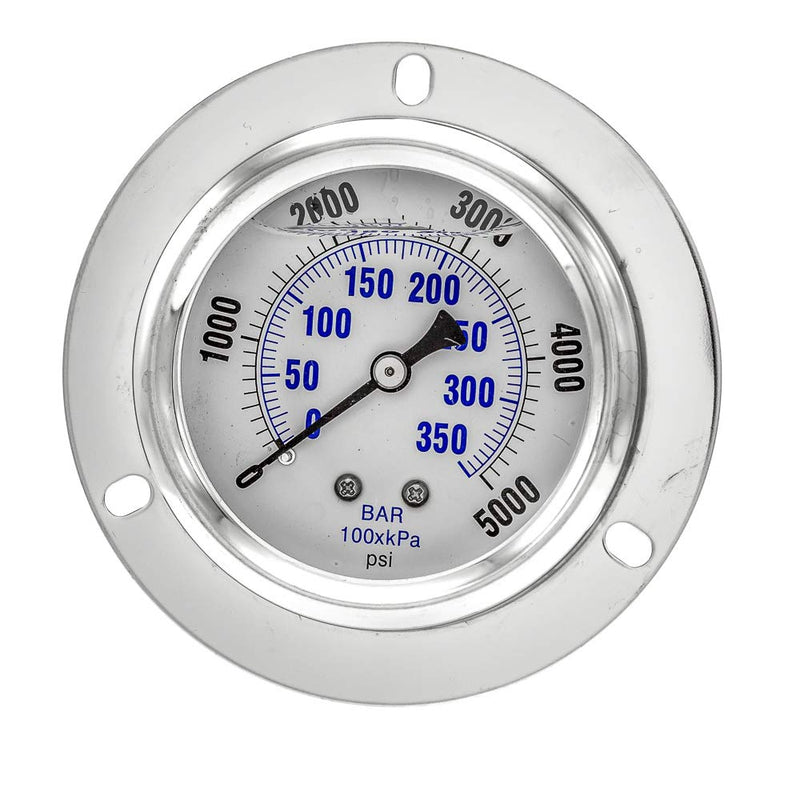 [Australia - AusPower] - PIC Gauges PRO-204L-254R Panel Mount Front Flanged Glycerin Filled Industrial Pressure Gauge w/ SS Case, Brass Internals, Plastic Lens, 2.5" Dial, 0/5000 psi Range, 1/4" Male NPT 0 - 5,000 PSI 
