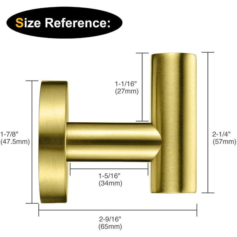 Nolimas Bathroom Towel Hooks SUS 304 Stainless Steel Coat Hook Round Clothes Towel Coat Robe Hook Cabinet Closet Door Sponges Holder for Bath Kitchen Garage Hotel,Wall Mounted,Brushed Gold,2Pack 2pcs Brushed Gold