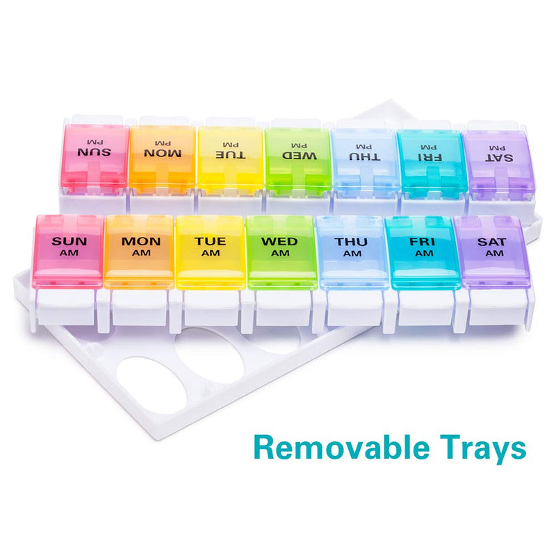 [Australia - AusPower] - Sukuos AM PM Weekly 7 Day Pill Organizer 2 Times A Day, Large Daily Pill Box with Easy Push Button Design, Detachable Pill Case for Medicine/Vitamin/Fish Oil/Supplements (Rainbow) Rainbow & Rainbow 