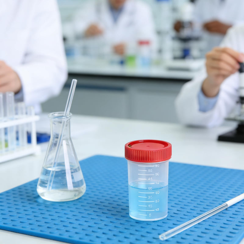Urine Cup Sample Cup 60 ml with Screw Lid - Urine Sample Container Screw Cap Sample Cup Plastic with Scale & Labels - Sample Storage for Laboratory Medicine Clinic Home