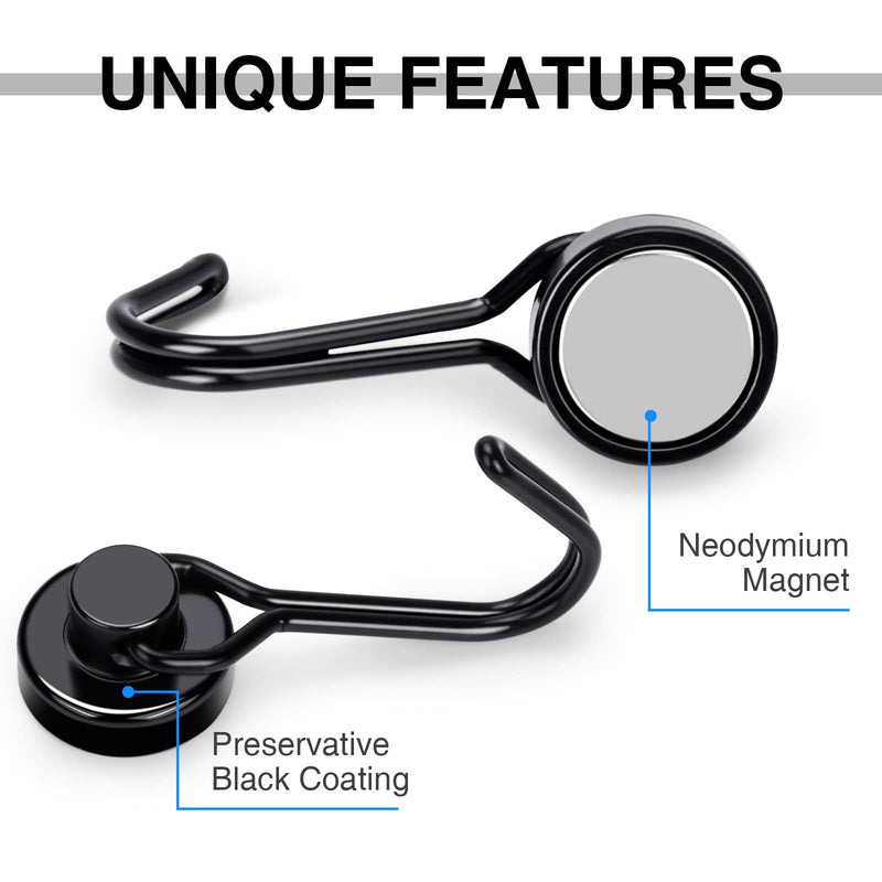 [Australia - AusPower] - E BAVITE Black Swivel Swing, 30LBS Powerful, Strong Neodymium Rare Earth Magnetic Hooks. Perfect for Refrigerator, Kitchen and Other Magnetic Surfaces, Pack of 6 6P 