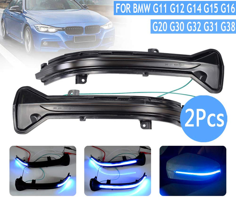 Smoked Lens Dynamic LED Side Mirror Turn Signal Light Indicator For BMW 3 5 6 7 8 Series G11 G12 G14 G15 G16 G20 G30 G38 M5 F90,Left Hand Drive (Blue+Yellow)