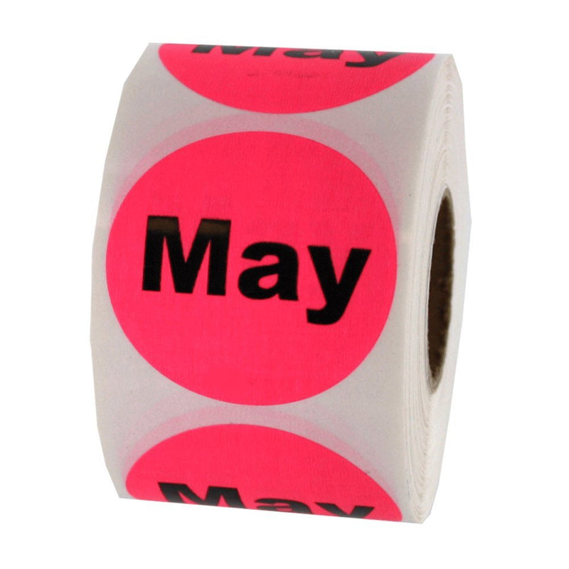 LabelValue.com | May Date Inventory Labels 1.5" Round - 500 Pink Labels Per Roll