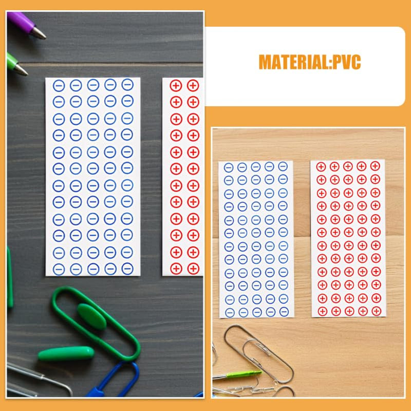 360pcs PVC 12mm Positive Negative Electrical Stickers Adhesive Battery Polarity Labels for Safe Circuit Identification Includes 6 Sheets (3 Positive 3 Negative)