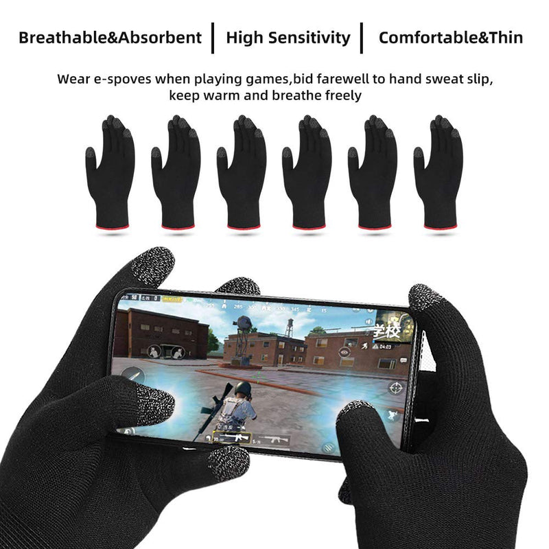 [Australia - AusPower] - Gaming Gloves, Anti-Sweat Breathable Touch Finger Game Glove for Highly Sensitive Nano-Silver Fiber Material, Support Almost All Mobile Gaming (Black) 