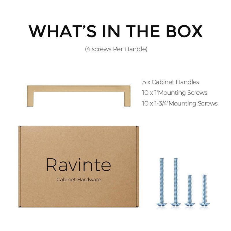 Ravinte 5 Pack Solid 5 Inch Center to Center Slim Square Bar Drawer Handles Kitchen Cabinet Handles Drawer Pulls Kitchen Cabinet Hardware Champagne Bronze Dresser Pulls