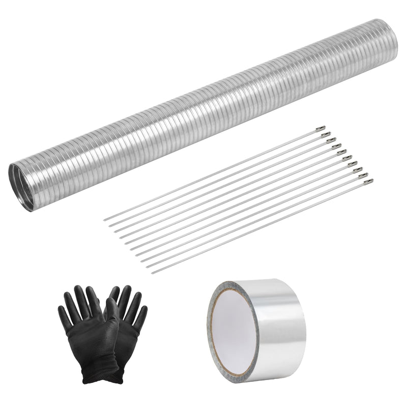 Universal Exhaust Flex Pipe 1.75"[1 3/4"] ID X 16.5"Length 304 stainless steel Exhaust Pipe Can be extended to 20" Comes With Aluminum Foil Tape (2in*75FT),Stainless Steel Cable ties