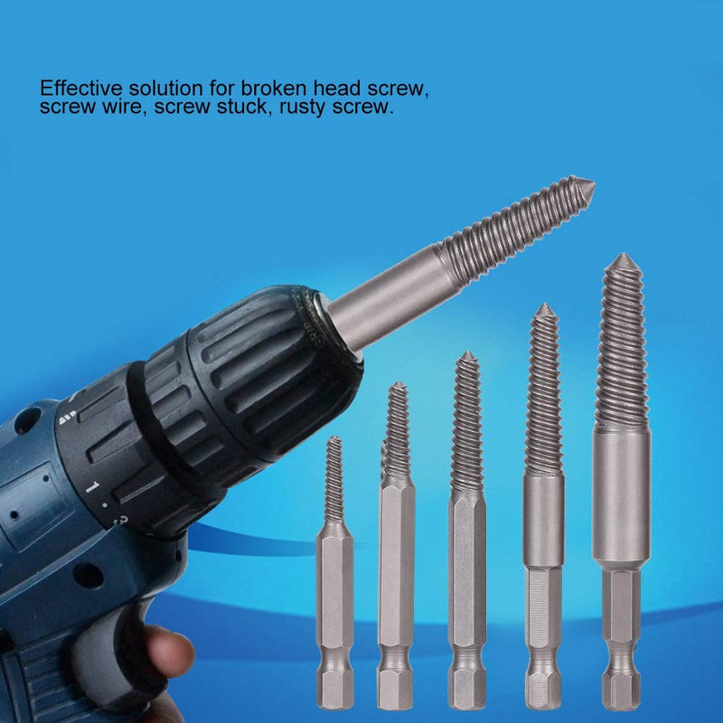 [Australia - AusPower] - 5Pcs Screw Extractor Broken Screw Remover Set Stripped Screw Extractor Kit Hex Shank Fine Teeth Damaged Bolts Removal Tool for Stainless Steel 8.8-12.9 Grade Bolts 