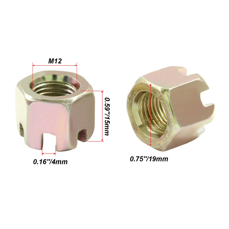 [Australia - AusPower] - 10Pcs M12 x 1.25mm Pitch Hex Slotted Castle Nut,Grade 4.8 Carbon Steel Hexagon Castle Nuts for Wheel Bearings,Mechanical Equipment,Chromatic M12 x 1.25mm,10Pcs Chromatic 