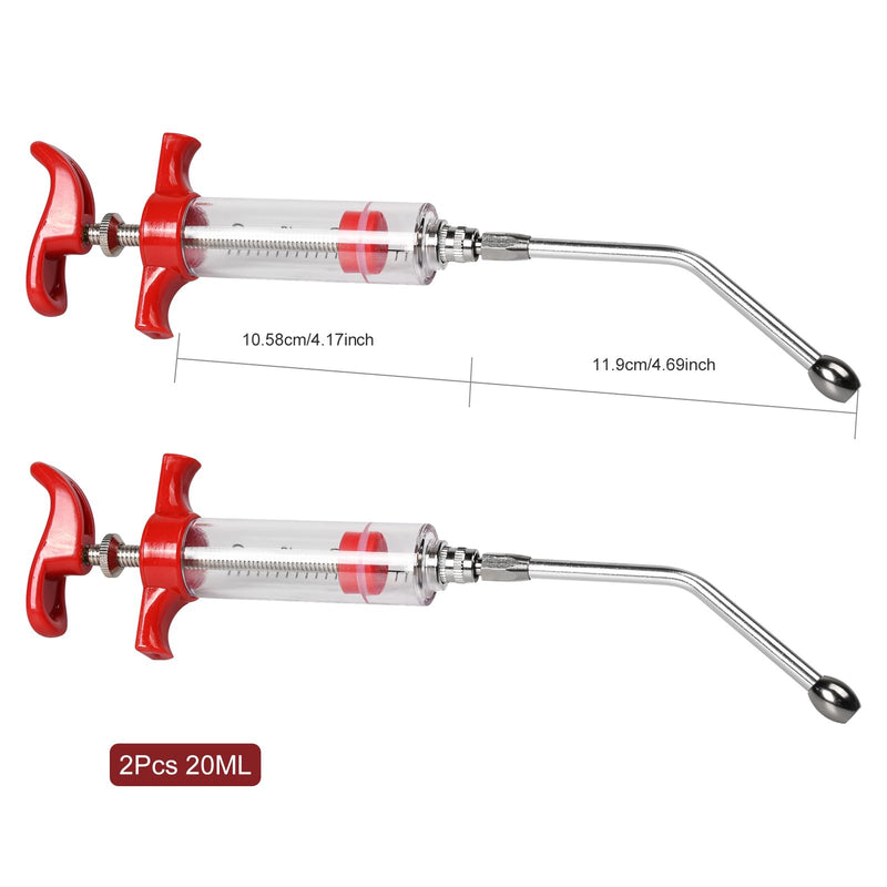 [Australia - AusPower] - 2Pcs 20ML Reusable Syringe for Goat,Goats Syringe with Adjustable Dosage Detachable Function,Syringe Drench with Nozzle for Sheep,Pig,Cattle,Dog 