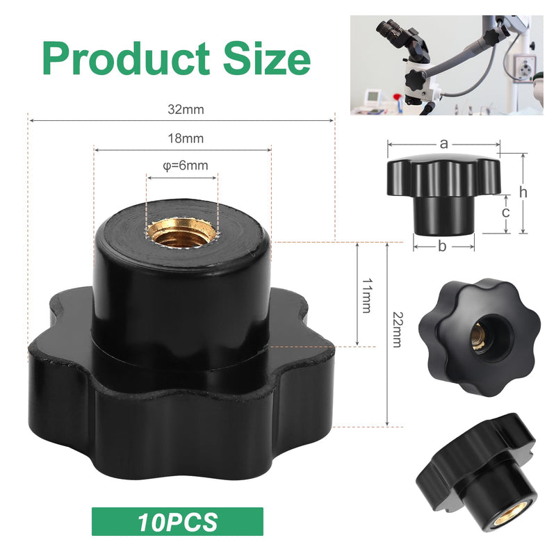 [Australia - AusPower] - OCR 10Pcs 7 Star Through Hole Knob M6 Knurled Thread Clamping Knob, Star Shape Hand Knobs Black Plastic Screw-On Clamping Star Knob Handle 