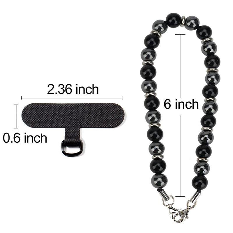 [Australia - AusPower] - Marble Beaded Phone Wrist Strap, Cellphone Lanyard with Tether Tab, Hands-Free Wristlet Bracelet Obsidian Black 