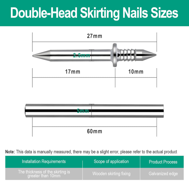 [Australia - AusPower] - 120Pcs Double-Head Skirting Thread Seamless Nail, Skirting Line without Marks Nail,Invisible Security Screws,Equipped with Nail Specific Sleeve Tool,Solid Wood Baseboard Double-Headed Nails. 120 