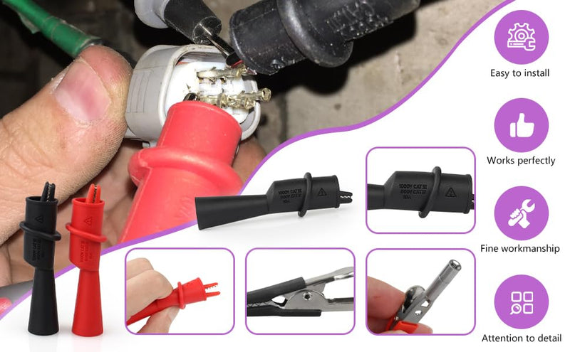 [Australia - AusPower] - AC175 Threaded Slide-On Alligator Clip Set with Flexible Boots Compatible with Fluke TL71, TL75, TL175 and TP175 Test Leads 