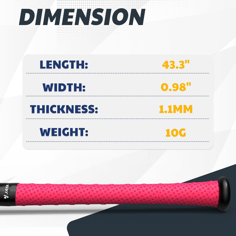 JAYA 2 Pack Bat Grip Tape, 1.1mm PU Non-Slip Baseball Bat Grip Wrap, Soft Polyurethane Handle Tape for Baseball, Softball, Cricket and Lacrosse Sticks, Pink Embossed 2-Pack