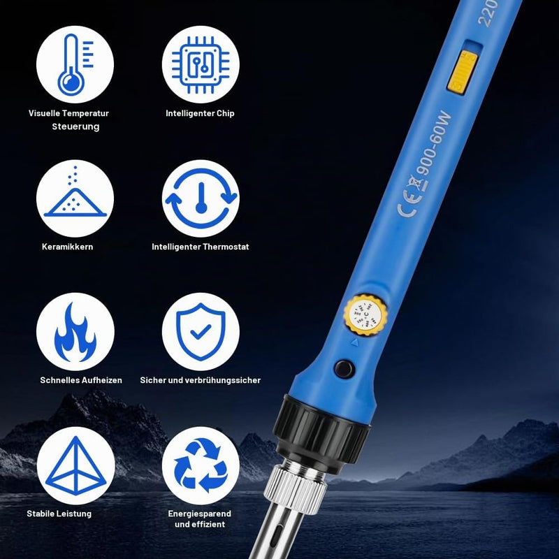 Flintronic Soldering Iron Set, 60 W LCD Soldering Iron with On/Off Switch, Adjustable Temperature 200-480 °C, 10 g Soldering Wire, 5 Soldering Tips, Desoldering Pump, Soldering Iron Stand, Tweezers, Soldering Set for Electrical Work 60w-8 in 1