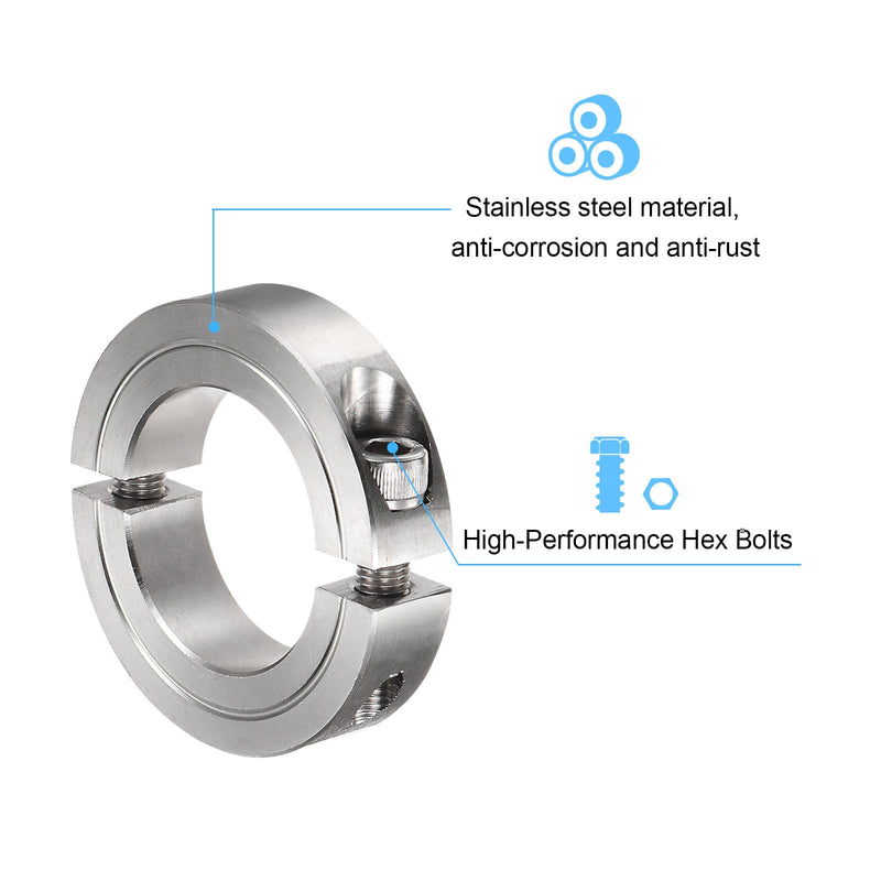 [Australia - AusPower] - Shaft Collar for 1-1/4" Rod 2-1/16" OD 1/2" Width 304 Stainless Steel Double Split Axle Clamp-On Collar with Set Screw 1-1/4" Bore 