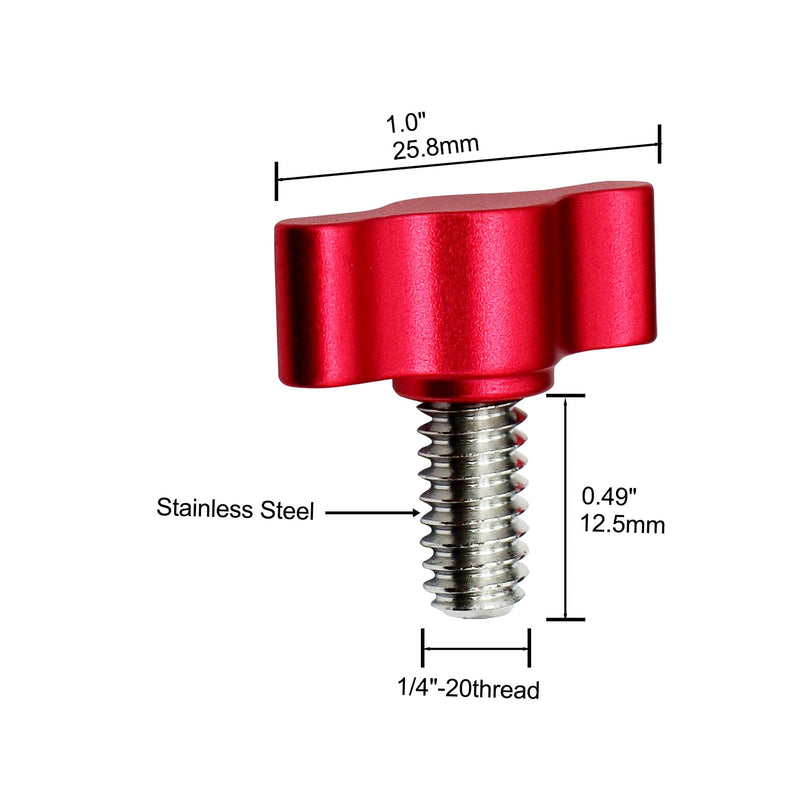 [Australia - AusPower] - Xadnitu 1/4"-20 x 1/2" Thread Thumb Screw,Stainless Steel Standard/Coarse Thread with Red Adjustable Tee Wing Aluminum Knob to Remove Replace Hand Clamping Tightening Knob Power Supply, 4 Packs 1/4"-20 x 1/2" 