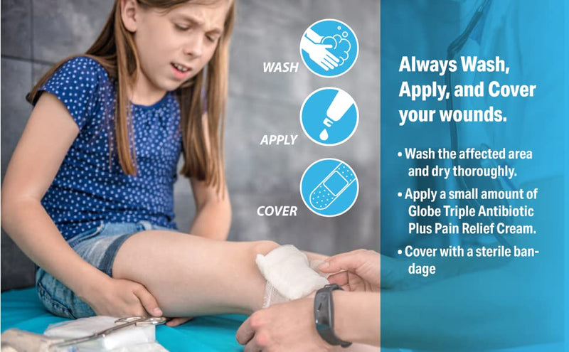 [Australia - AusPower] - (4 Pack) Globe Triple Antibiotic Cream + Pain Relief, Neomycin, Polymyxin B, Pramoxine HCl, Soothes Painful Cuts, Burns and Scrapes, 24 Hour Infection Protection 