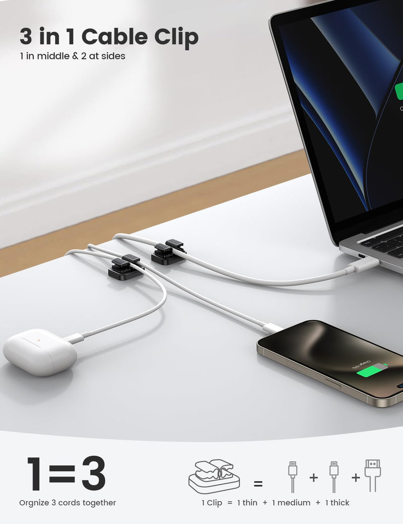 [Australia - AusPower] - Lamicall Cord Organizer Spring Clip Holder - [1 Small Clip Hold 3 Cords] Desk Cable Management Clip Holder, Adhesive Phone Charger Wire Keeper for Desk Nightstand Office Car, Desk Accessories, 3Pcs 3Pack Black 