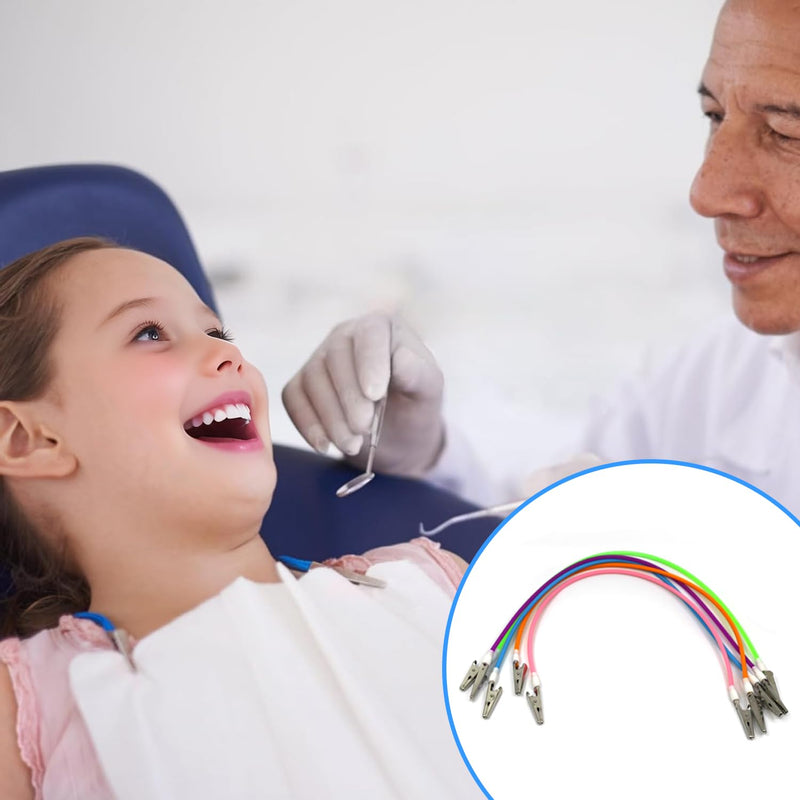 [Australia - AusPower] - 5PCS-Silicone Colorful Dentist Bib Holder Clip with Metal Clips Neck Chains, Dental Napkin Clip for Clinic, Colorful Silicone Lanyard Napkin Holder+ five hooks (Bright Color Series) 
