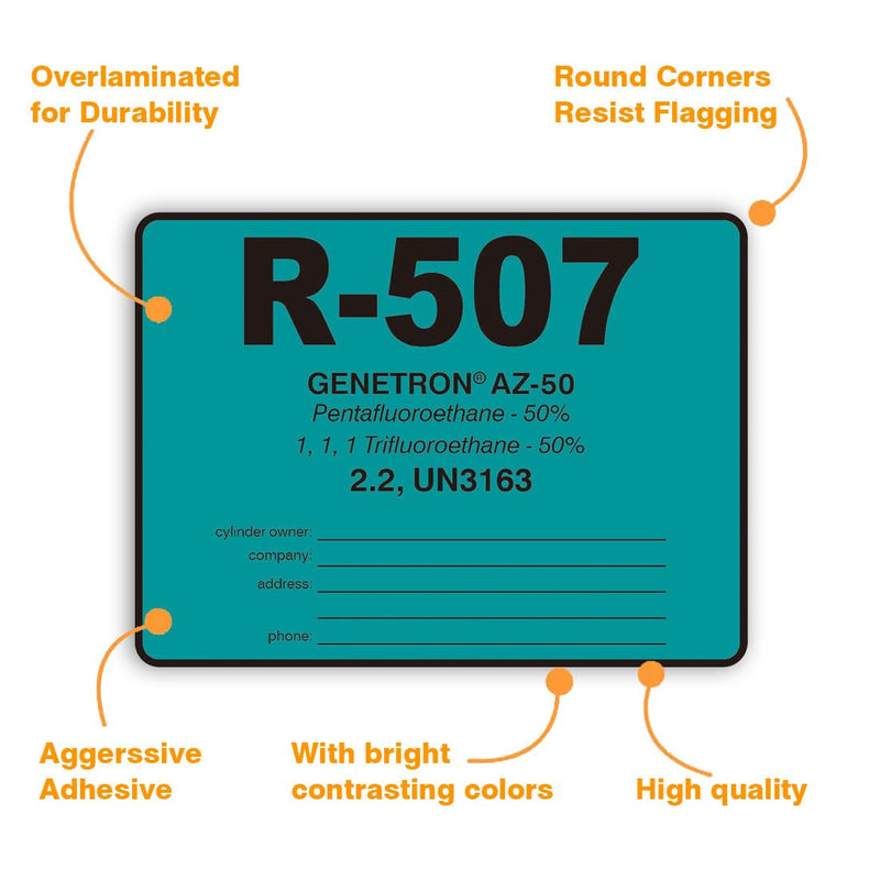 R507 HVAC/R Labels R-507 Refrigerant ID Labels Cerification Tag Stickers identifier 20 Pack