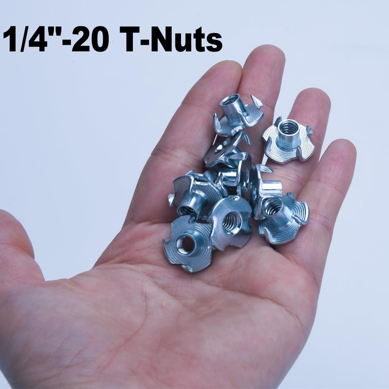 [Australia - AusPower] - 1/4"-20 T-Nuts (100 Pack), T-Nut 4 Pronged Tee Nut Zinc Plated Steel, Durable Threaded Insert Tee Nut for Wood, Rock Climbing Holds, Cabinetry,Furniture (1/4) 1/4 