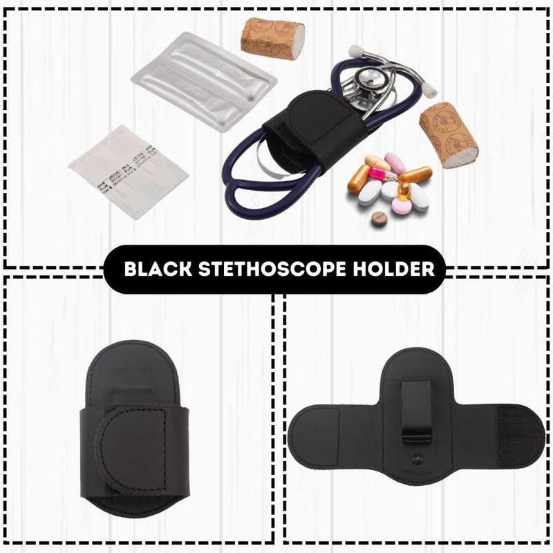[Australia - AusPower] - Genuine Leather Black Stethoscope Holder for Nurses and Doctors 