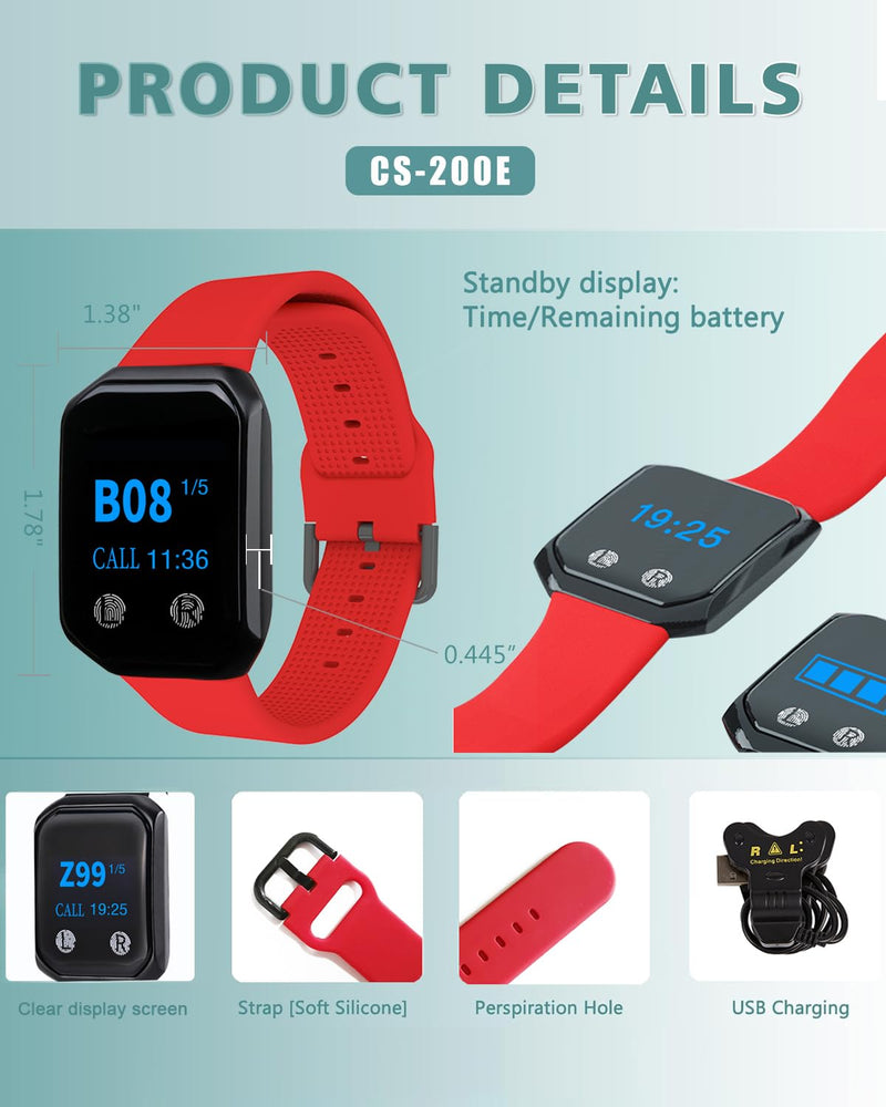 Caregiver Pager Waiter Pager Wrist Watch,Rechargeable Waterproof Watch Receiver Only be Used Brand Products 1 red pager watch