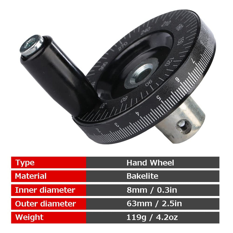 [Australia - AusPower] - Hand Wheel with Handle, 63mm Milling Handwheel with Scale, Bakelite Hand Wheel Machinery Accessaries for Lathe Milling Machine 