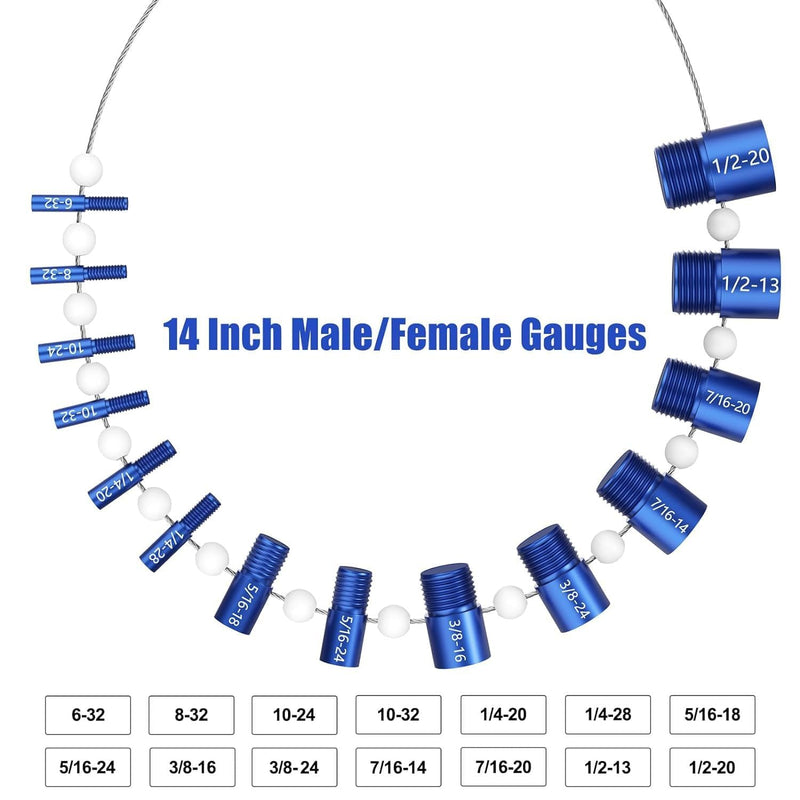 [Australia - AusPower] - VOBOR Screw & Nut Thread Tester, 26 Pieces Internal/Male Thread Measuring Tool for Inch & Metric Sizes, 14 Imperial + 12 Metric Threads, Precise Inspection Tool 