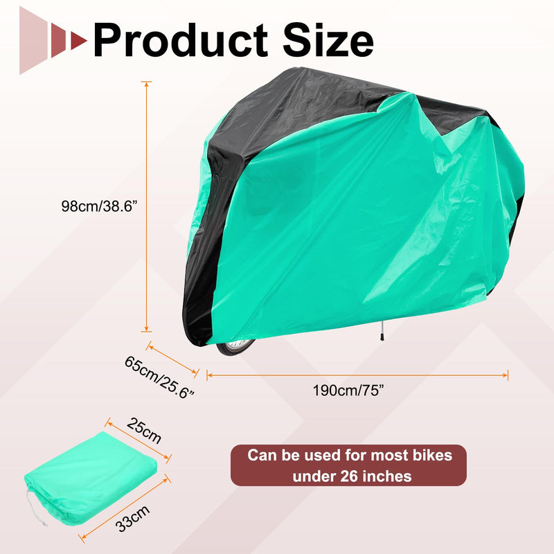 HARFINGTON Bike Cover Waterproof Outdoor 75" Polyester Anti Dust Rain Wind Snow Bicycle Covers with Lock Holes Windproof Buckle Storage Bag for Mountain Road Bike, Black Lake Green 75"