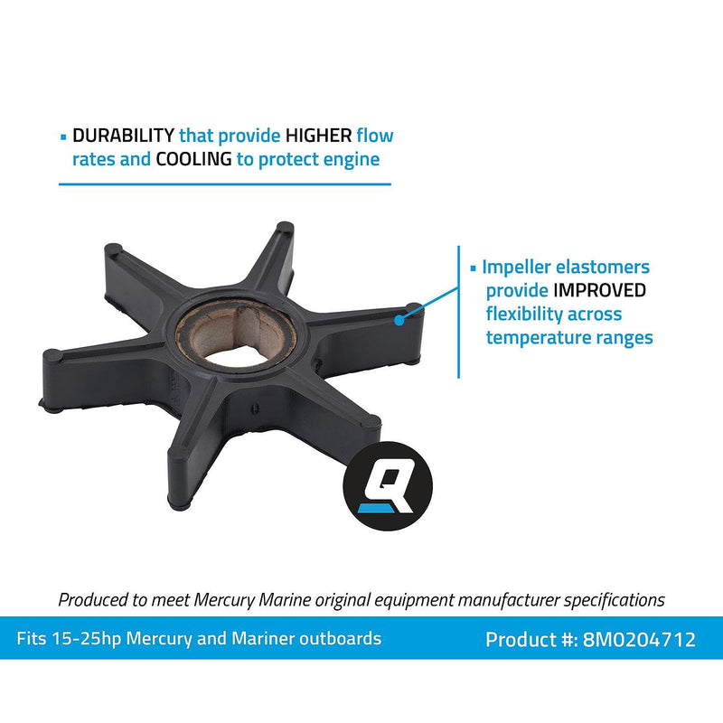 Quicksilver 8M0204712 Water Pump Impeller for Mercury and Mariner 15-25 Hp Outboards