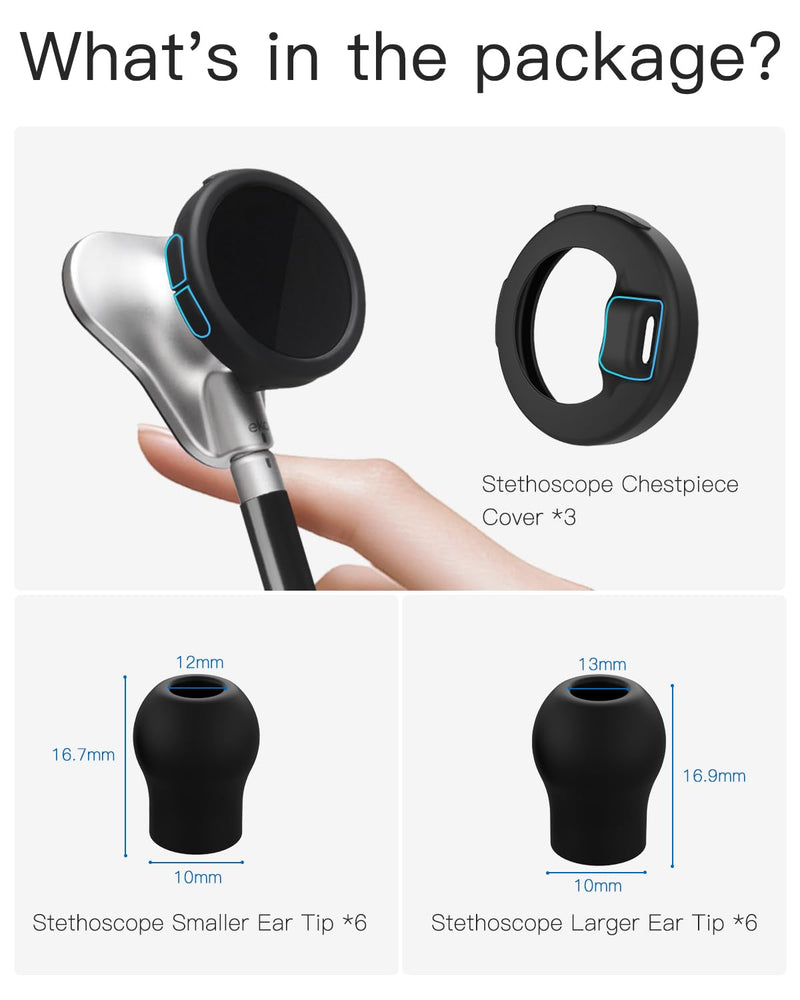 [Australia - AusPower] - Stethoscope Replacement Accessories Set for EKO CORE 500™ Digital Stethoscope, Silicone Stethoscope Chestpiece Cover and Eartips Replacement Parts for Enhanced Comfort (Black) Black 