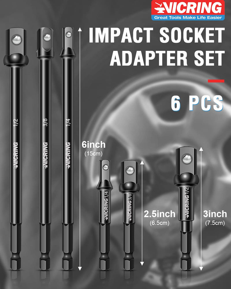 [Australia - AusPower] - Impact Socket Adapter Set Impact Driver Socket Extension Set 1/4 3/8 1/2 Drive Socket Adapter for Drill Hex Shank Socket Driver set Turn Impact Drill Into High Torque Impact Wrench (6Pcs, 3" & 6") 