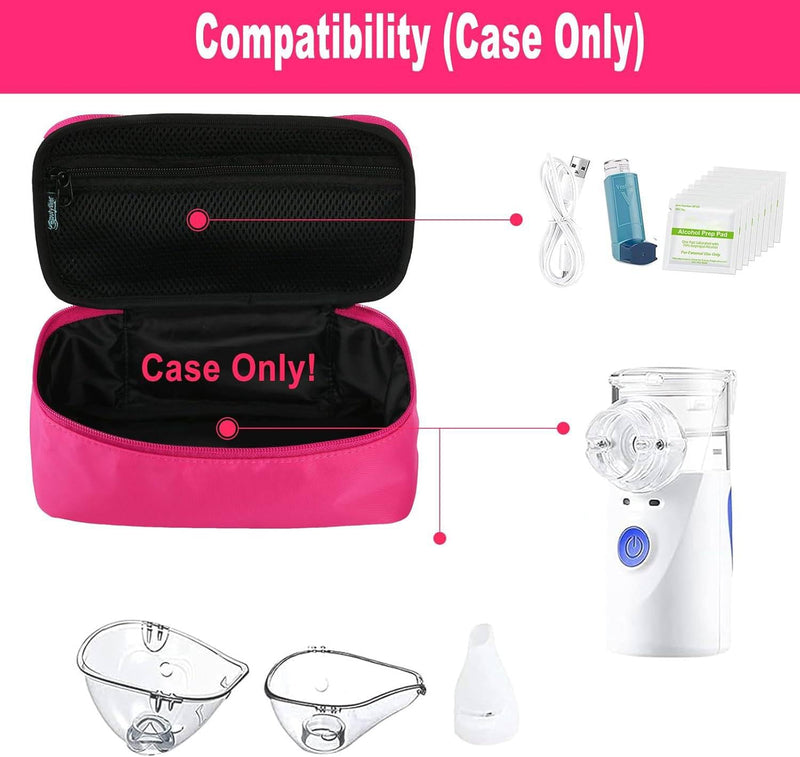 Beautyflier Travel Carrying Case for Portable Nebulizer, Inhaler Spacer for Kids and Adults, Inhaler Holder Asthma Carrying Bag with Mesh Pocket for Medicine and Other Essentials, Pink (Case Only) Hot Pink